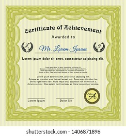 Yellow Certificate or diploma template. Customizable, Easy to edit and change colors. With background. Elegant design. 