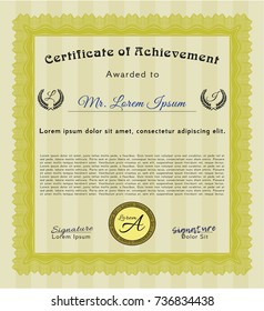 Yellow Certificate or diploma template. Customizable, Easy to edit and change colors. Easy to print. Lovely design. 