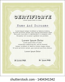Yellow Certificate or diploma template. Detailed. With quality background. Nice design. 