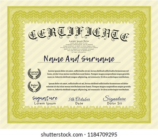 Yellow Certificate or diploma template. Easy to print. Vector illustration. Nice design. 