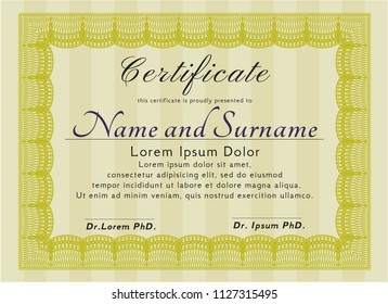 Yellow Certificate or diploma template. Elegant design. Customizable, Easy to edit and change colors. Printer friendly. 