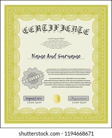 Yellow Certificate or diploma template. Elegant design. Printer friendly. Customizable, Easy to edit and change colors. 