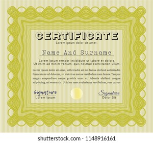 Yellow Certificate or diploma template. Excellent design. Customizable, Easy to edit and change colors. With linear background. 