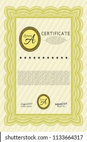 Yellow Certificate or diploma template. Good design. Customizable, Easy to edit and change colors. With complex linear background. 