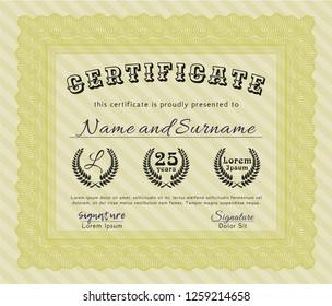 Yellow Certificate or diploma template. Good design. With guilloche pattern. Customizable, Easy to edit and change colors. 
