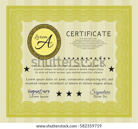 Yellow Certificate or diploma template. Good design. With background. Vector illustration. 