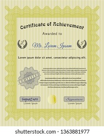 Yellow Certificate or diploma template. With great quality guilloche pattern. Detailed. Good design. 