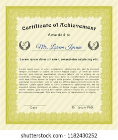 Yellow Certificate or diploma template. With guilloche pattern. Money Pattern. Customizable, Easy to edit and change colors. 