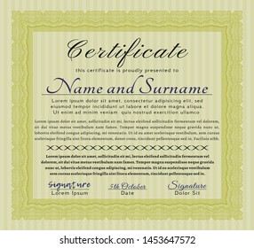 Yellow Certificate or diploma template. Lovely design. With guilloche pattern. Customizable, Easy to edit and change colors. 