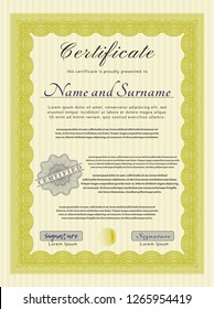 Yellow Certificate or diploma template. Modern design. With linear background. Detailed. 