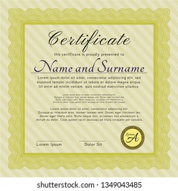 Yellow Certificate or diploma template. Modern design. Customizable, Easy to edit and change colors. Printer friendly. 