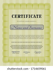 Yellow Certificate or diploma template.  Modern design.  With guilloche pattern.   