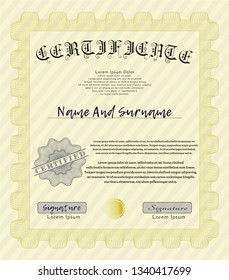 Yellow Certificate or diploma template. Money Pattern. Printer friendly. Customizable, Easy to edit and change colors. 