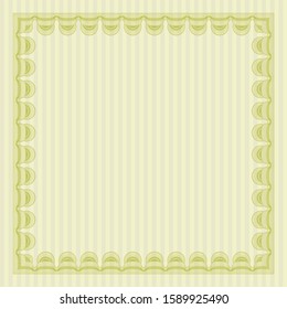 Yellow Certificate or diploma template. Money style design. With linear background. Detailed. 