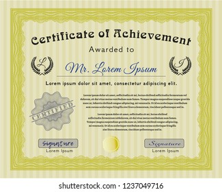 Yellow Certificate or diploma template. Printer friendly. Beauty design. Vector illustration. 