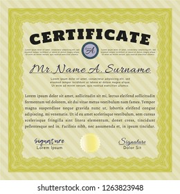 Yellow Certificate or diploma template. Printer friendly. Nice design. Detailed. 