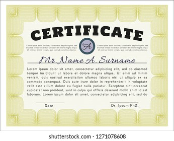 Yellow Certificate or diploma template. Printer friendly. Good design. Detailed. 