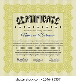 Yellow Certificate or diploma template. Printer friendly. Superior design. Vector illustration. 