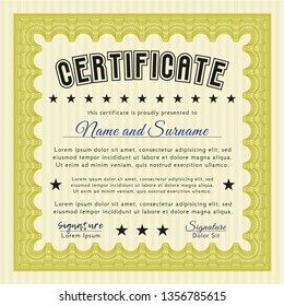 Yellow Certificate or diploma template. Printer friendly. Beauty design. Detailed. 