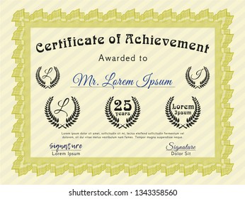 Yellow Certificate or diploma template. With quality background. Detailed. Superior design. 