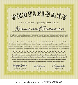 Yellow Certificate or diploma template. With quality background. Detailed. Nice design. 