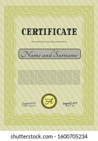 Yellow Certificate or diploma template. With quality background. Money Pattern design. Vector illustration. 