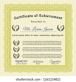 Yellow Certificate or diploma template. Retro design. With complex background. Customizable, Easy to edit and change colors. 