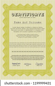 Yellow Certificate or diploma template. Sophisticated design. With quality background. Detailed. 