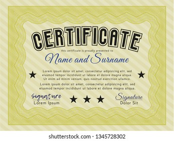 Yellow Certificate or diploma template. Superior design. Detailed. Printer friendly. 