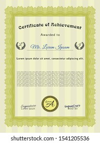 Yellow Certificate or diploma template. Vector illustration. With background. Elegant design. 