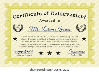 Yellow Certificate. Easy to print. Customizable, Easy to edit and change colors. Modern design. 