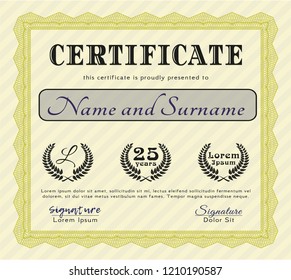Yellow Certificate. Easy to print. Vector illustration. Lovely design. 