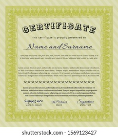 Yellow Certificate. Elegant design. Vector illustration. With background. 