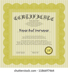 Yellow Certificate. Good design. Customizable, Easy to edit and change colors. With guilloche pattern and background. 