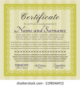 Yellow Certificate. With great quality guilloche pattern. Customizable, Easy to edit and change colors. Money design. 