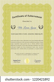 Yellow Certificate. With great quality guilloche pattern. Detailed. Retro design. 