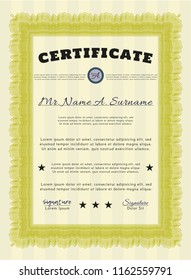 Yellow Certificate. With guilloche pattern and background. Detailed. Good design. 