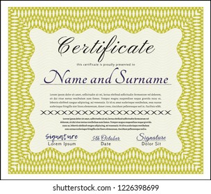 Yellow Certificate. With guilloche pattern and background. Customizable, Easy to edit and change colors. Perfect design. 