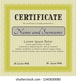 Yellow Certificate. With guilloche pattern and background. Detailed. Good design. 