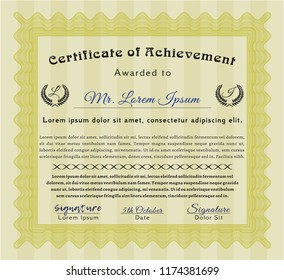 Yellow Certificate. With guilloche pattern. Elegant design. Detailed. 