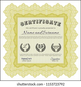 Yellow Certificate. With guilloche pattern. Money Pattern. Detailed. 
