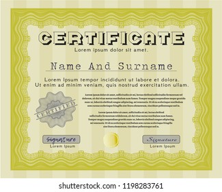 Yellow Certificate. With guilloche pattern. Superior design. Customizable, Easy to edit and change colors. 