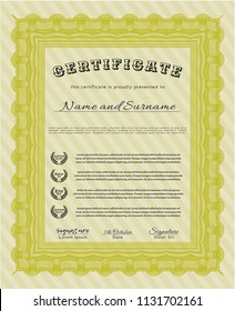 Yellow Certificate. With linear background. Cordial design. Customizable, Easy to edit and change colors. 