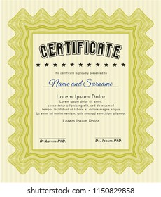 Yellow Certificate. With linear background. Detailed. Sophisticated design. 