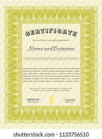 Yellow Certificate. With linear background. Vector illustration. Money Pattern design. 