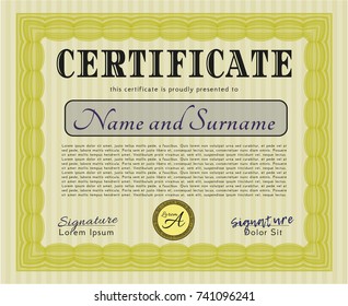 Yellow Certificate. Modern design. Customizable, Easy to edit and change colors. With guilloche pattern. 