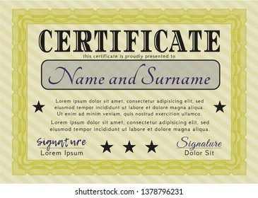 Yellow Certificate. Money design. Detailed. Easy to print. 