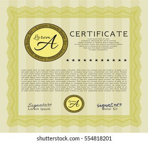 Yellow Certificate. Money Pattern. With great quality guilloche pattern. Detailed. 