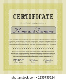 Yellow Certificate. Money Pattern. With linear background. Customizable, Easy to edit and change colors. 