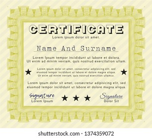 Yellow Certificate. Nice design. With complex background. Customizable, Easy to edit and change colors. 